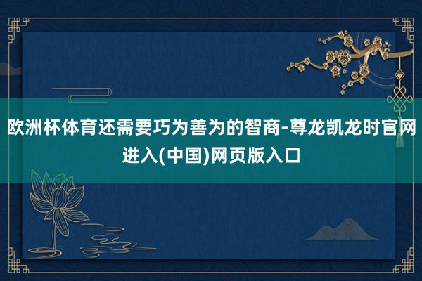 欧洲杯体育还需要巧为善为的智商-尊龙凯龙时官网进入(中国)网页版入口