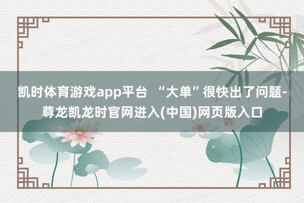 凯时体育游戏app平台  “大单”很快出了问题-尊龙凯龙时官网进入(中国)网页版入口