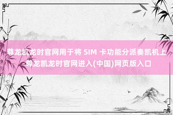 尊龙凯龙时官网用于将 SIM 卡功能分派奏凯机上-尊龙凯龙时官网进入(中国)网页版入口