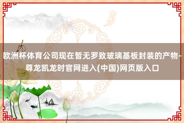 欧洲杯体育公司现在暂无罗致玻璃基板封装的产物-尊龙凯龙时官网进入(中国)网页版入口